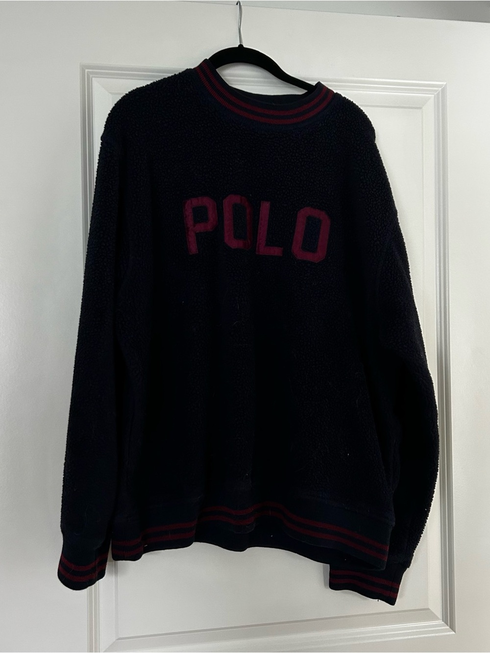 Polo by Ralph Lauren varsity style sherpa navy crewneck sweatshirt in xl